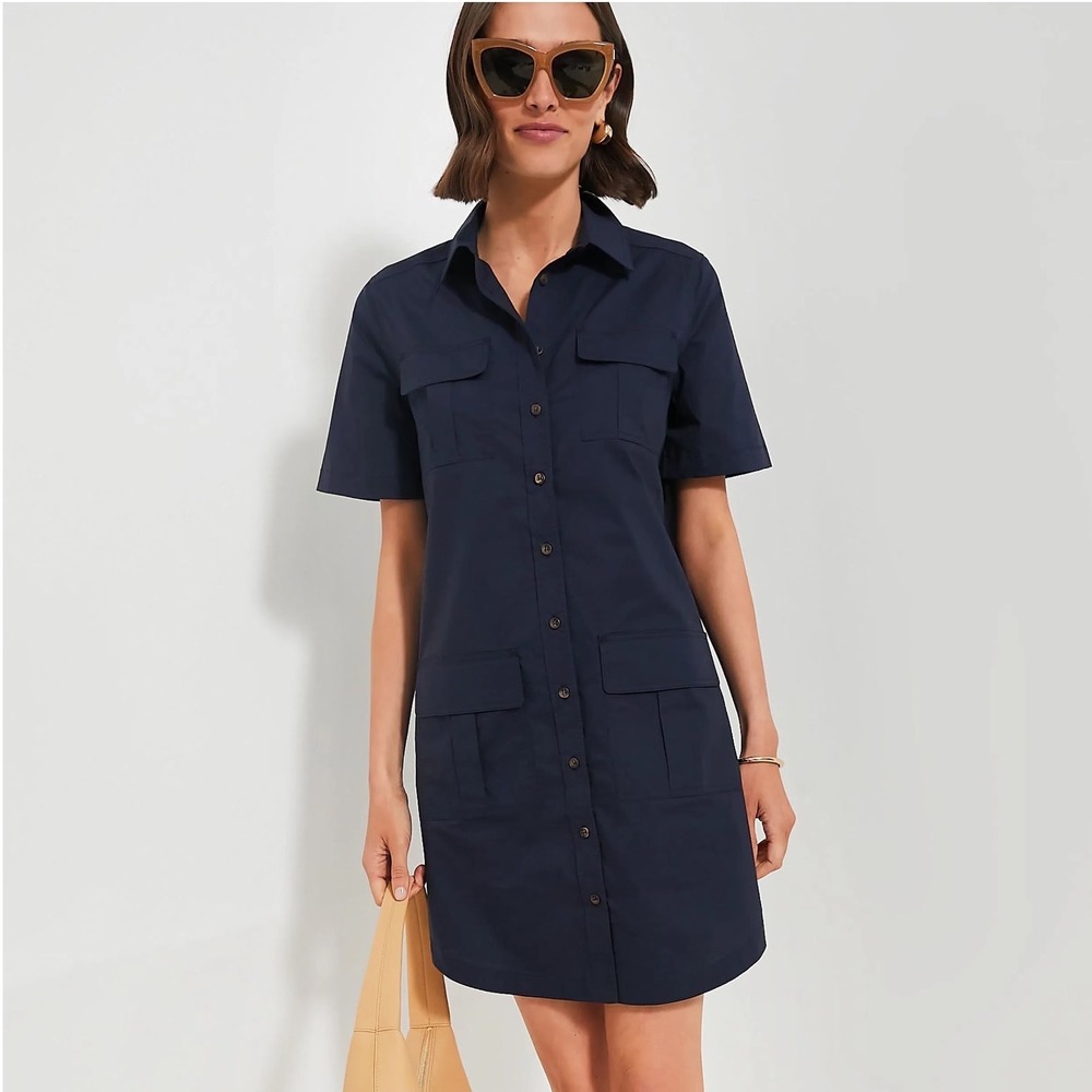 Tuckernuck Navy Blue Short Sleeve Utility Button Down Shirt Dress J14818-2L S